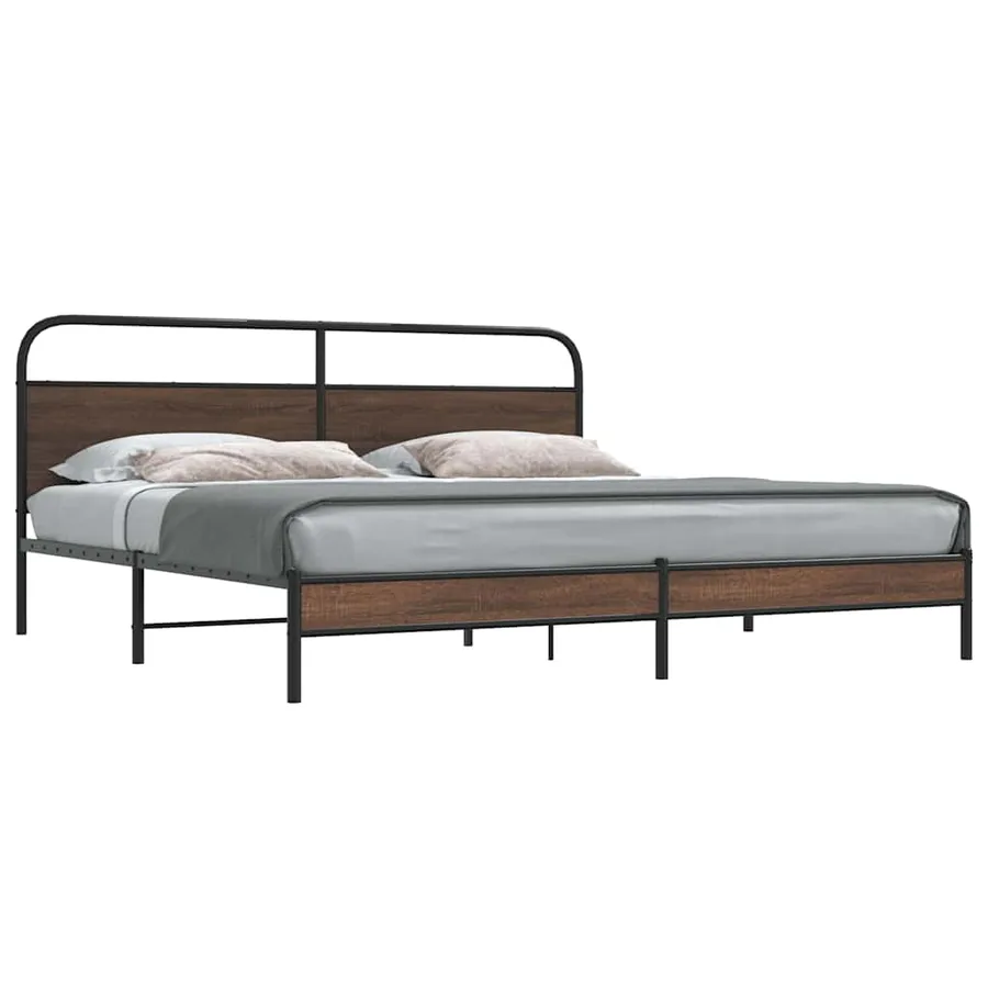 Cadre de lit en métal sans matelas chêne marron 193x203 cm
