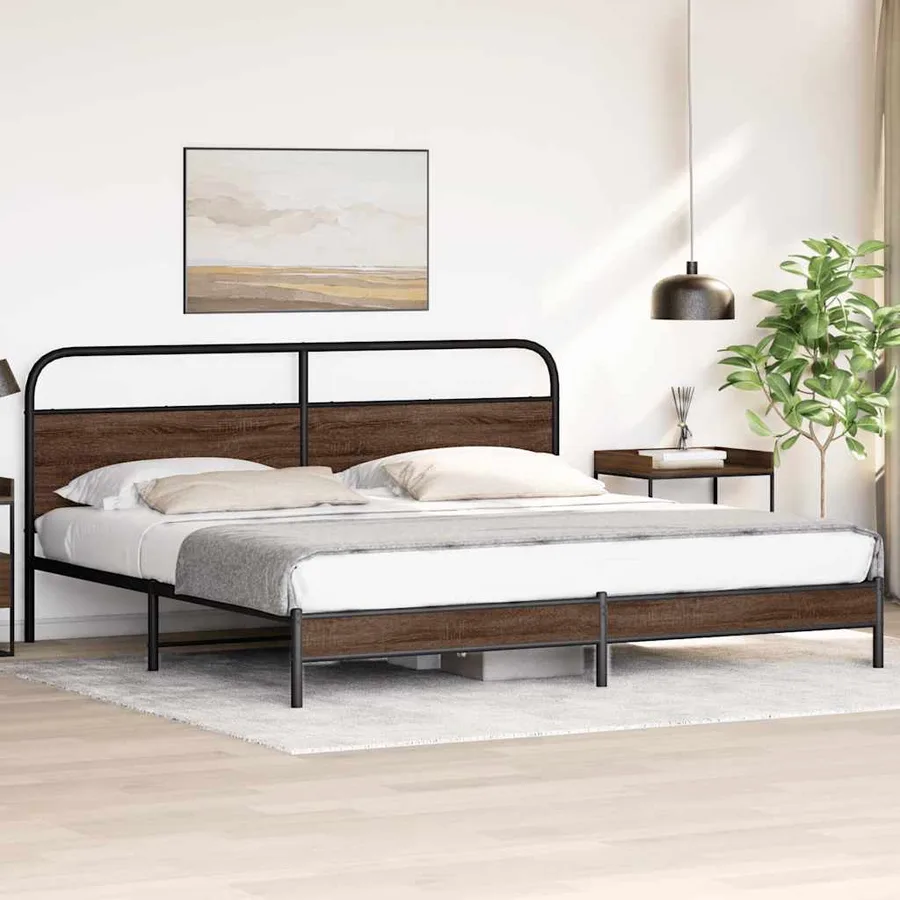 Cadre de lit en métal sans matelas chêne marron 193x203 cm - 4
