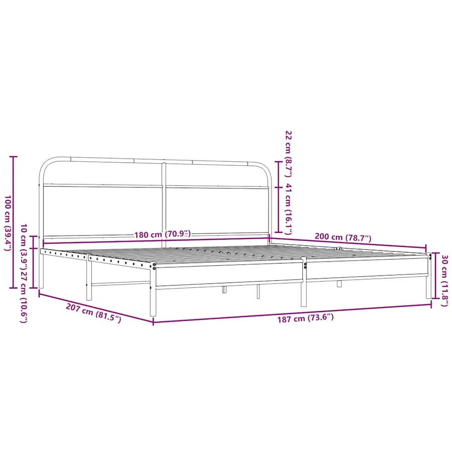 Cadre de lit en métal sans matelas chêne marron 180x200 cm - 9
