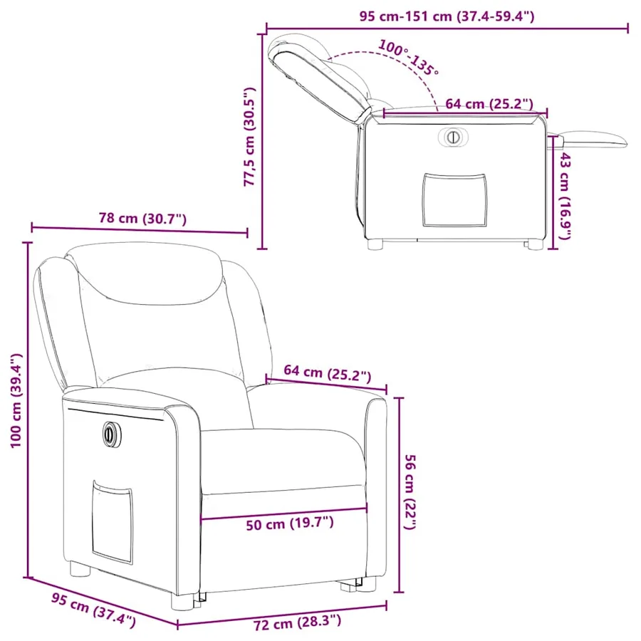 Fauteuil inclinable électrique noir tissu - 16