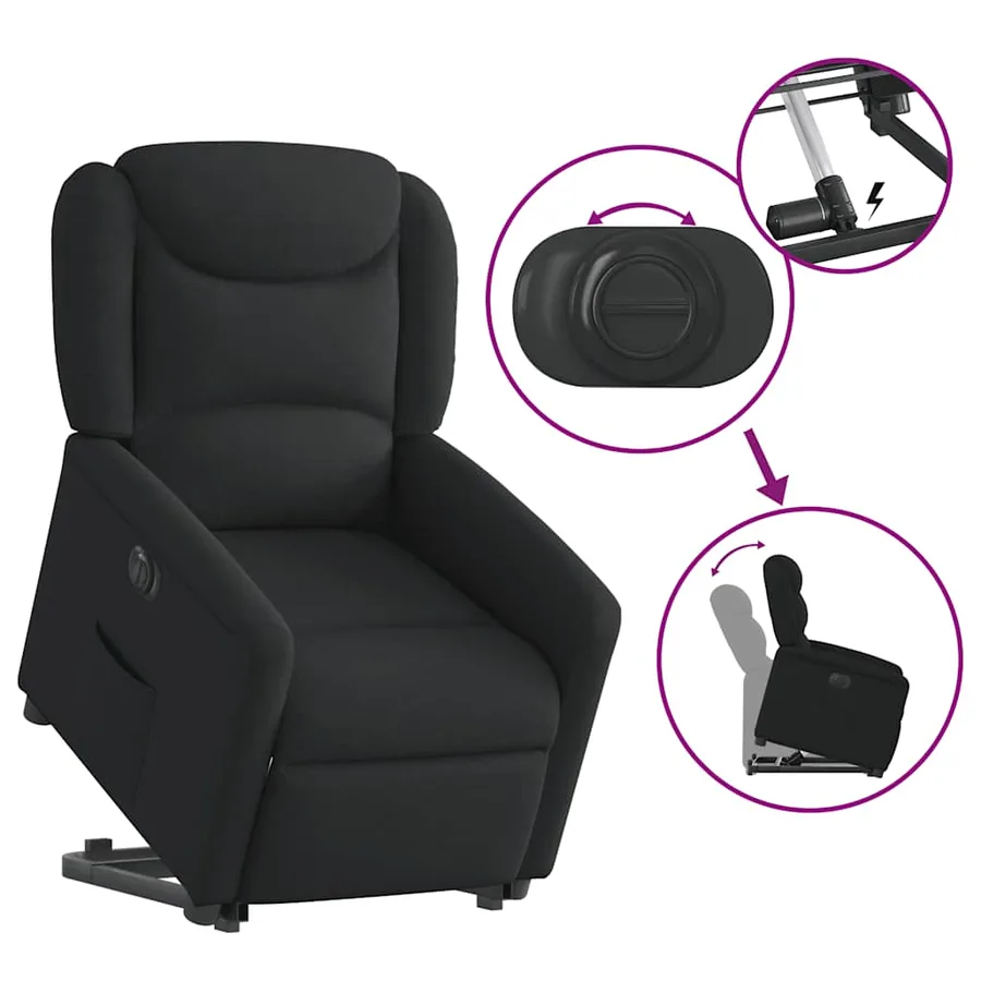 Fauteuil inclinable électrique noir tissu - 8