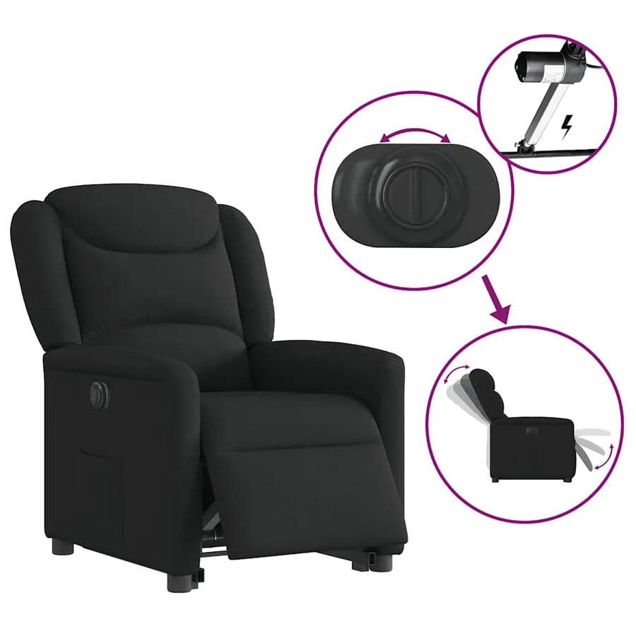 Fauteuil inclinable électrique noir tissu - 9