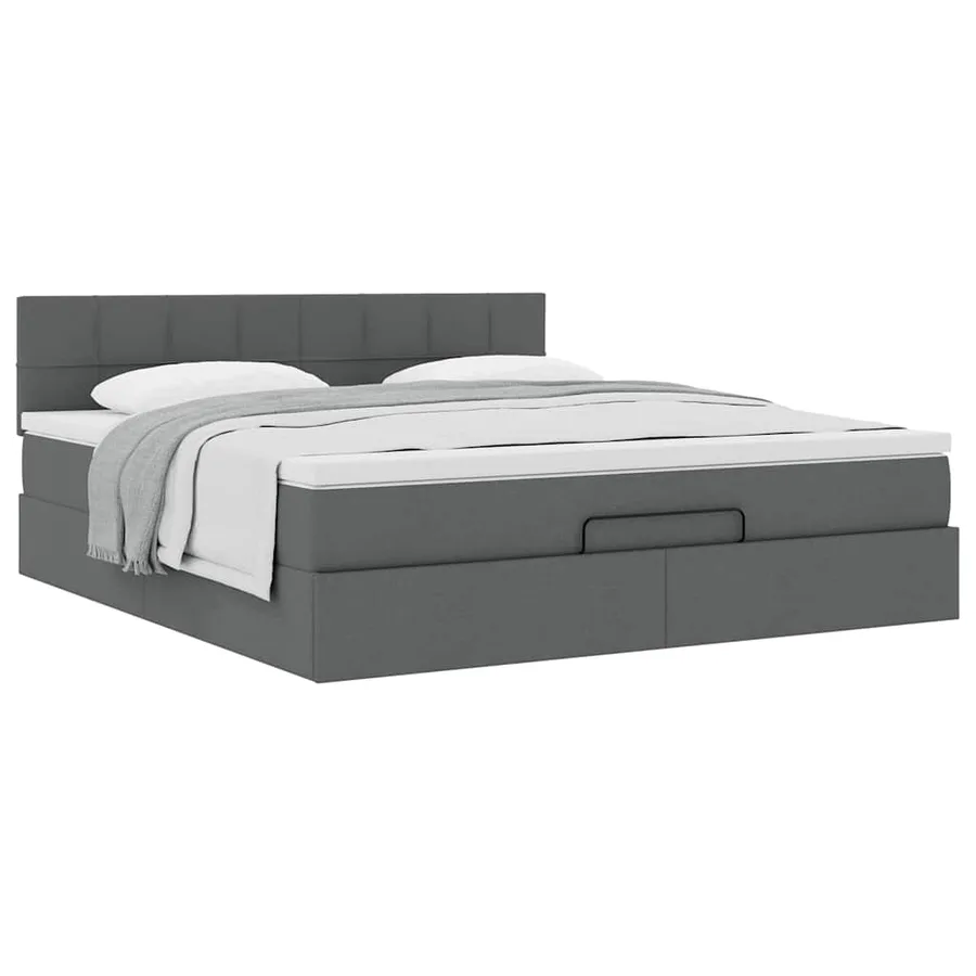Cadre de lit ottoman avec matelas gris foncé 160x200cm tissu - 5