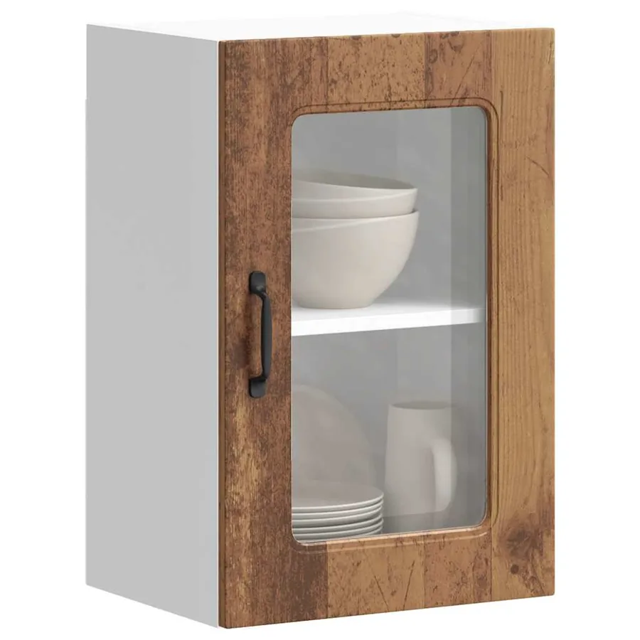 Armoire murale de cuisine avec porte vitrée "Kalmar" Bois d'ingénierie ancien