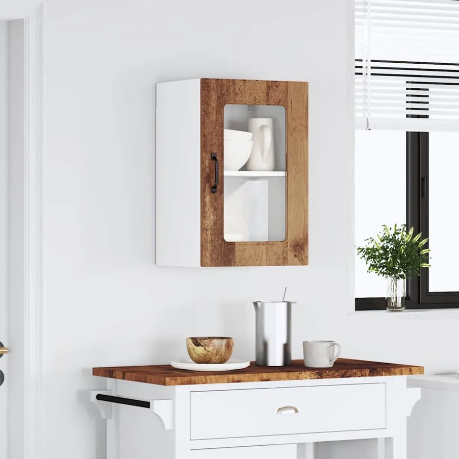 Armoire murale de cuisine avec porte vitrée "Kalmar" Bois d'ingénierie ancien - 3