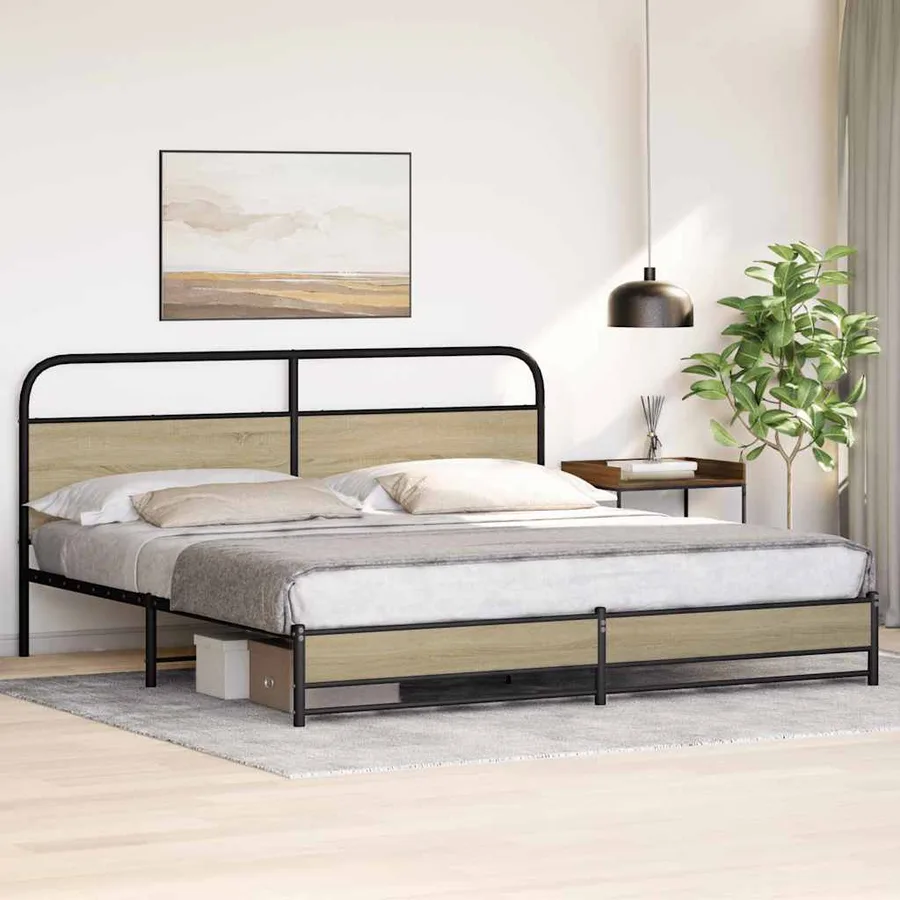 Cadre de lit en métal sans matelas chêne sonoma 183x213 cm - 4