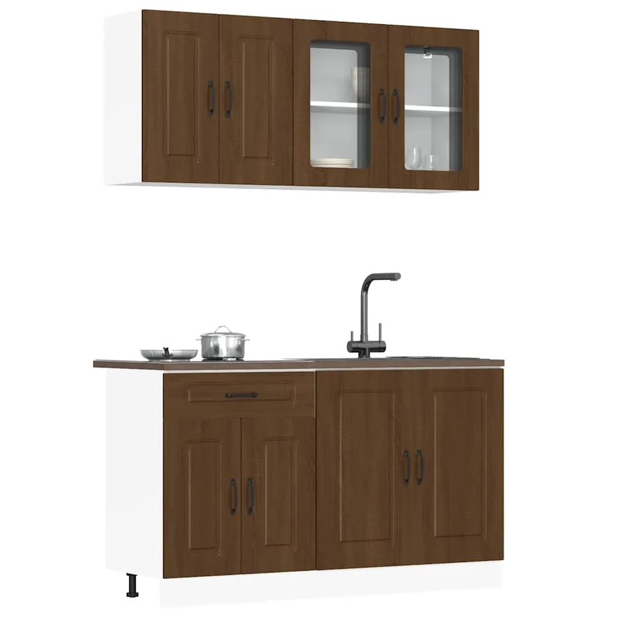 Ensemble de 4 meubles de cuisine en bois d'ingénierie "Kalmar" en chêne brun