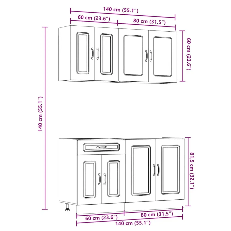 Ensemble de 4 meubles de cuisine en bois d'ingénierie "Kalmar" en chêne brun - 9