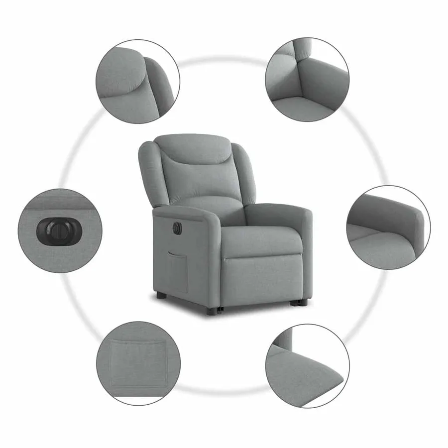 Fauteuil inclinable électrique gris clair tissu - 11