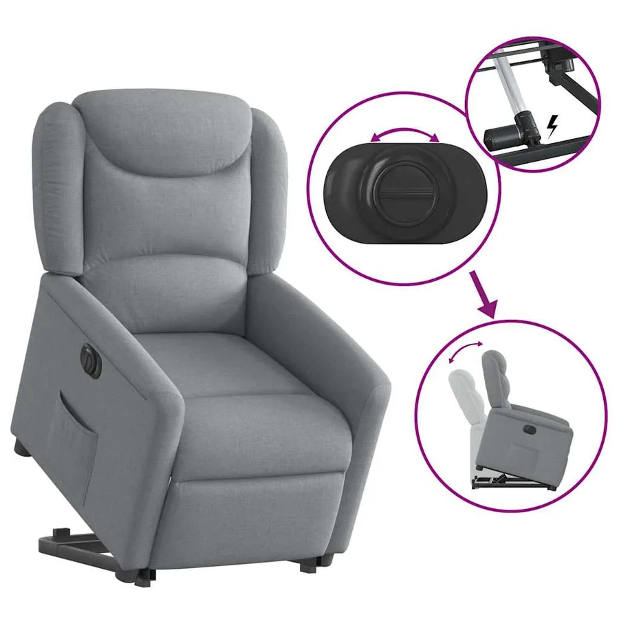 Fauteuil inclinable électrique gris clair tissu - 8