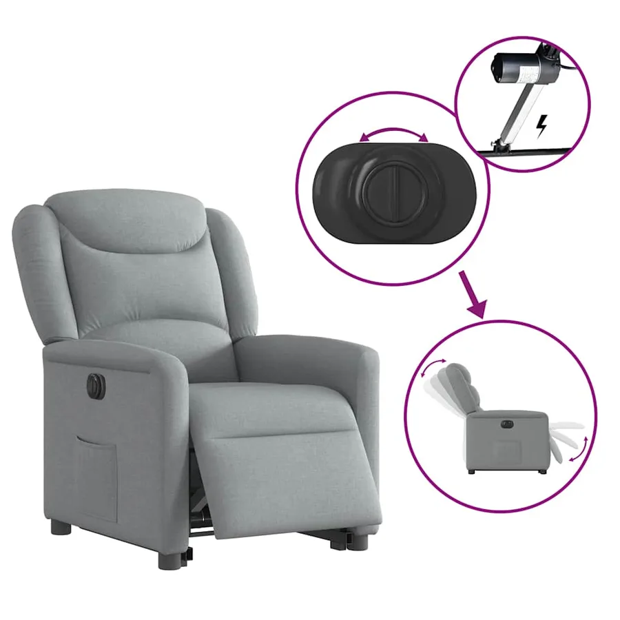 Fauteuil inclinable électrique gris clair tissu - 9