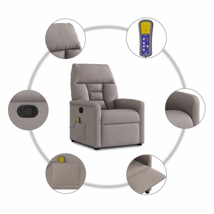 Fauteuil de massage inclinable Taupe Tissu - 8