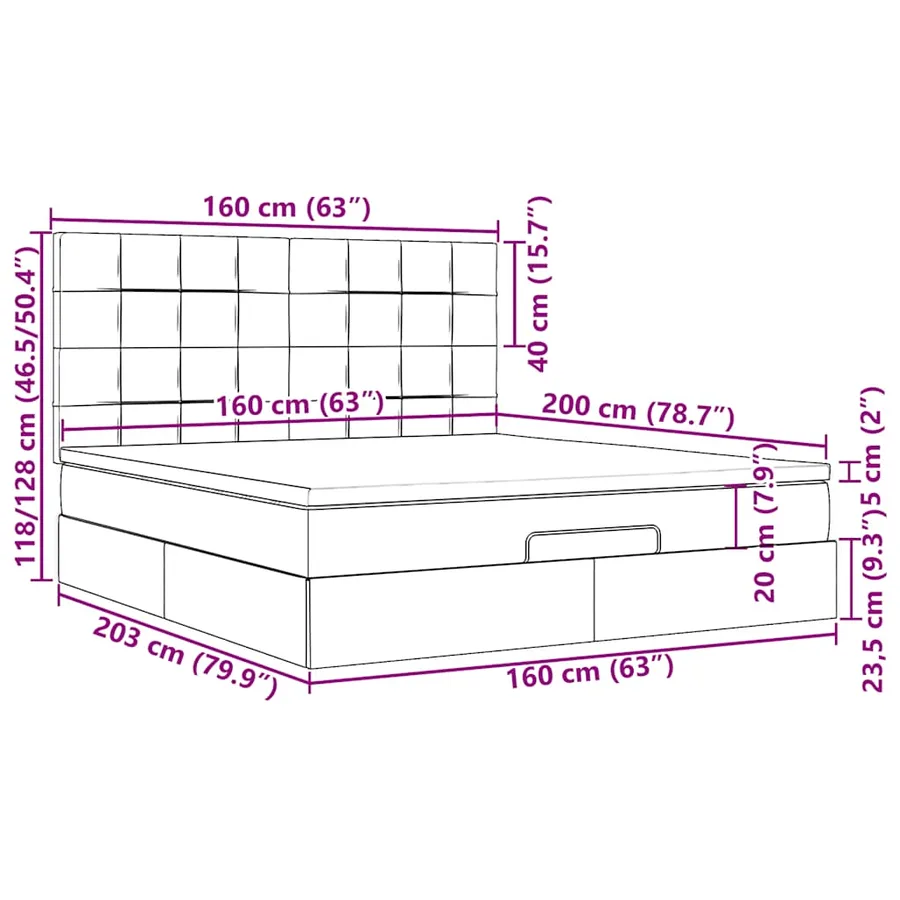 Cadre de lit ottoman avec matelas gris foncé 160x200cm tissu - 18