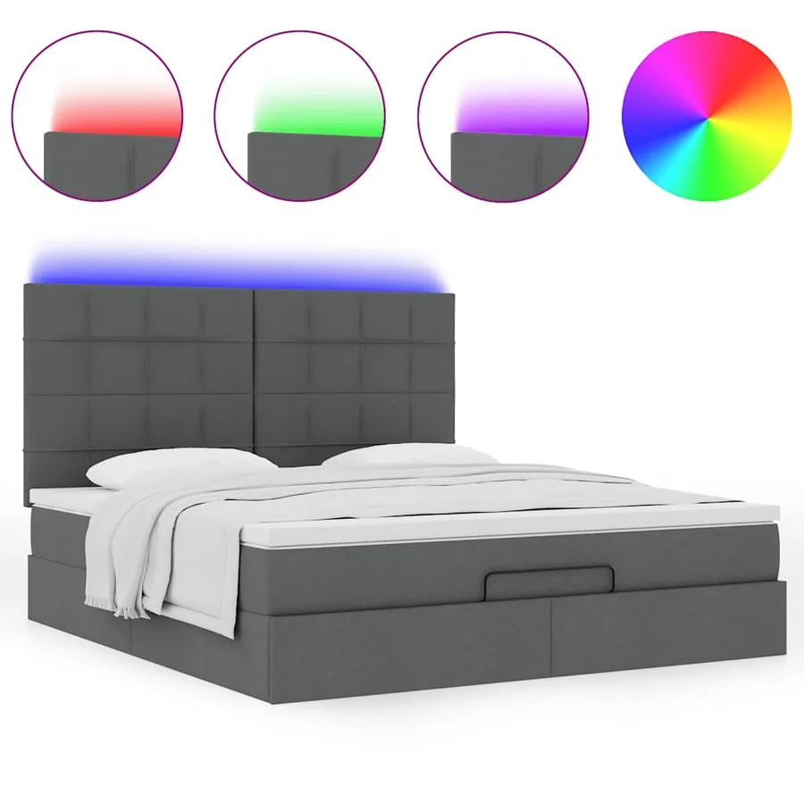 Cadre de lit ottoman avec matelas gris foncé 160x200cm tissu - 5
