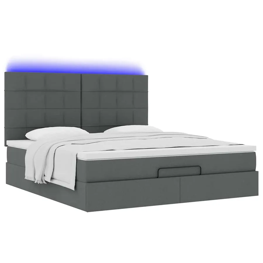 Cadre de lit ottoman avec matelas gris foncé 160x200cm tissu - 6