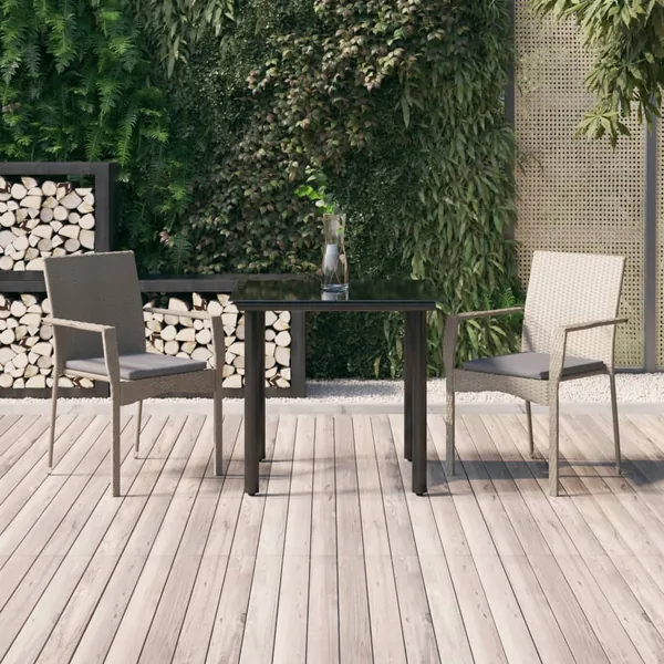 Ensemble à manger jardin 3pcs avec coussins noir et gris
