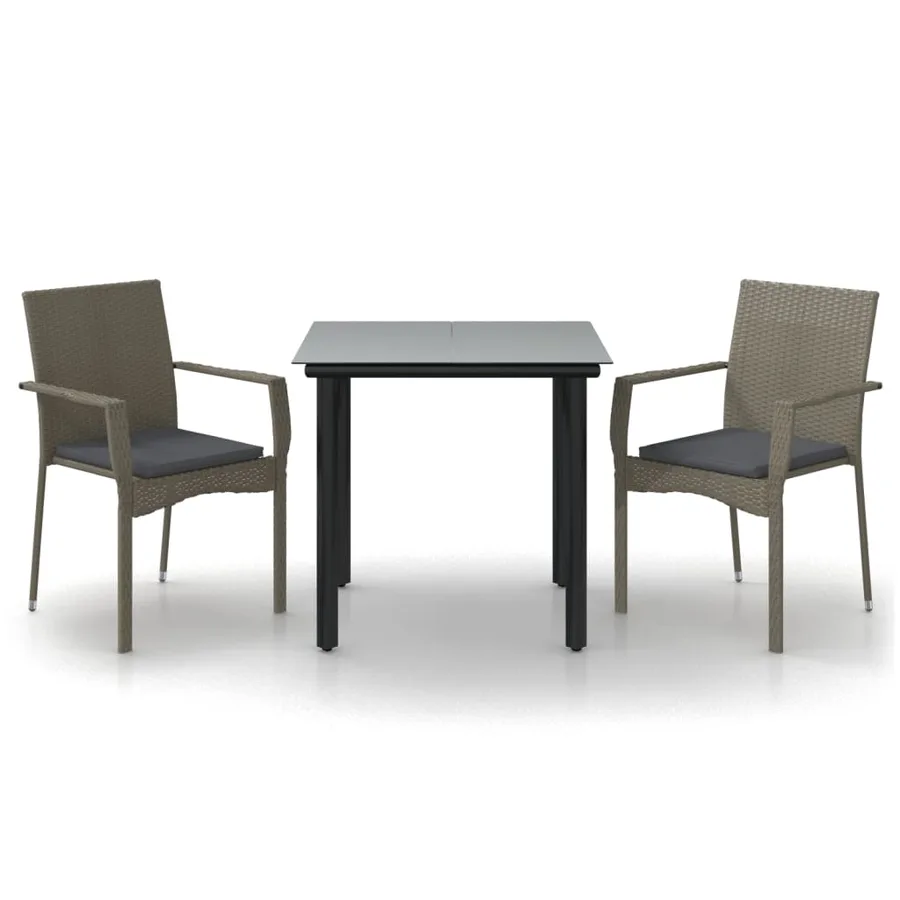 Ensemble à manger jardin 3pcs avec coussins noir et gris - 2