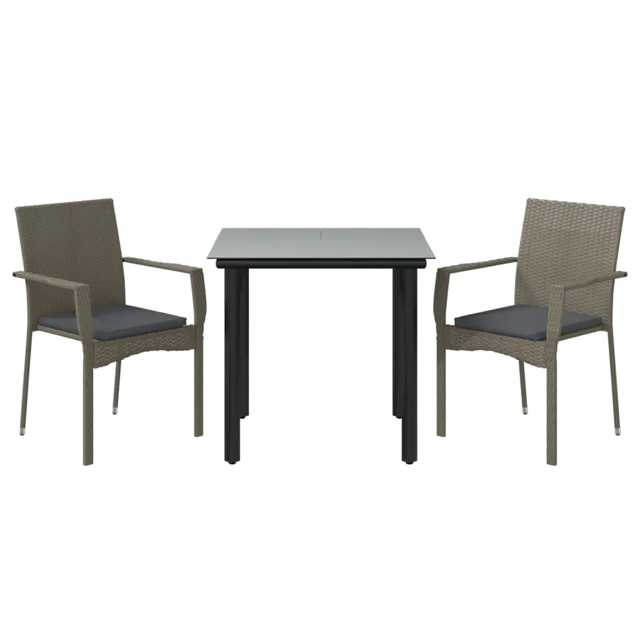 Ensemble à manger jardin 3pcs avec coussins noir et gris - 3