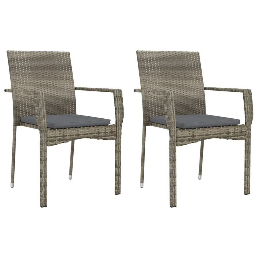 Ensemble à manger jardin 3pcs avec coussins noir et gris - 4