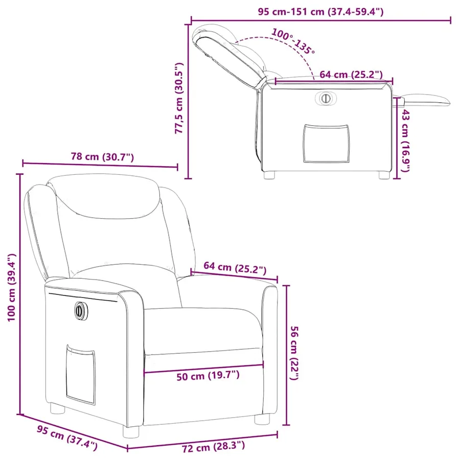 Fauteuil inclinable électrique Marron Tissu - 15