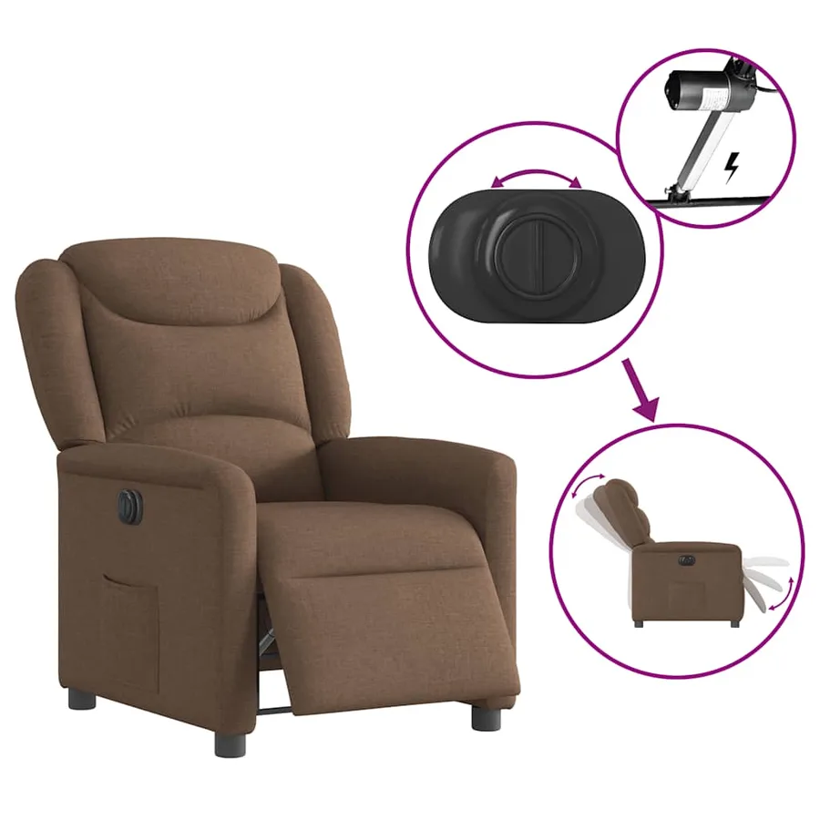 Fauteuil inclinable électrique Marron Tissu - 8