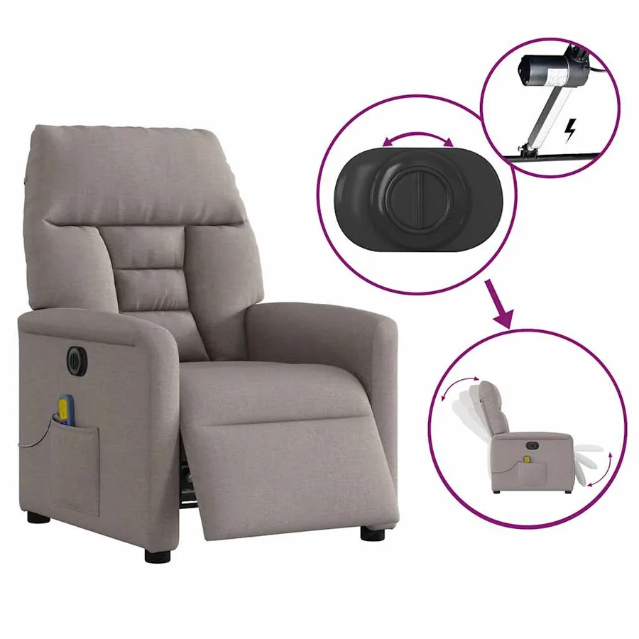 Fauteuil de massage inclinable électrique Taupe Tissu - 9