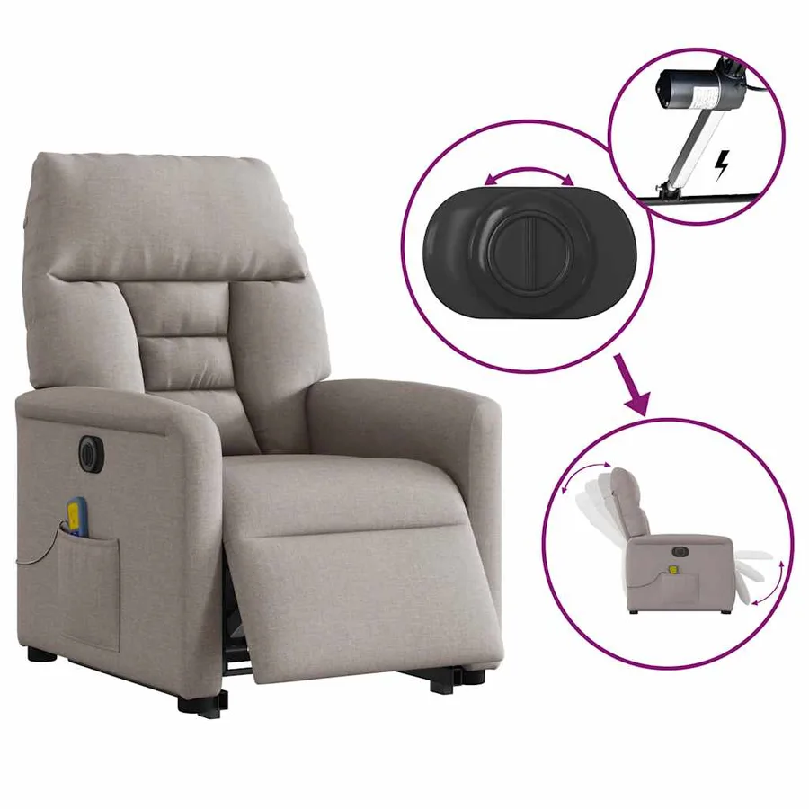 Fauteuil inclinable de massage électrique Taupe Tissu - 10