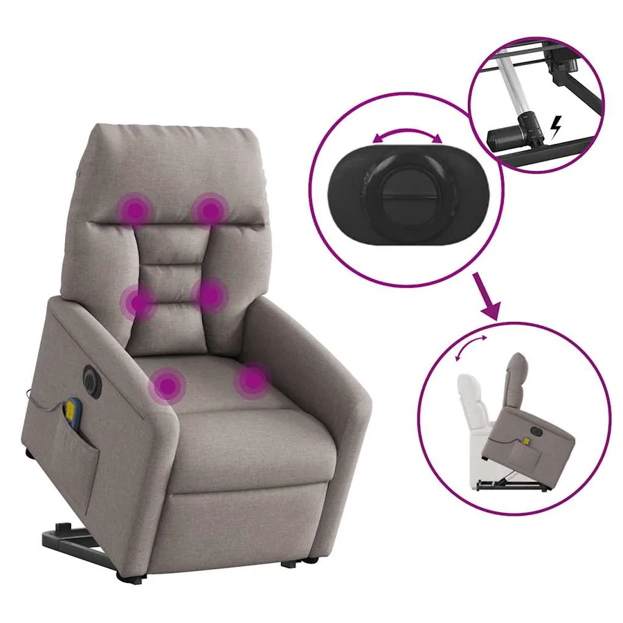 Fauteuil inclinable de massage électrique Taupe Tissu - 9