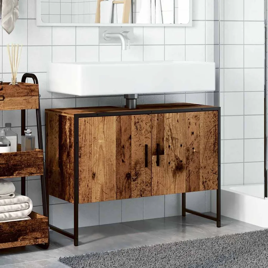 Armoire de salle de bain vieux bois 80x33x60 cm bois ingénierie - 3