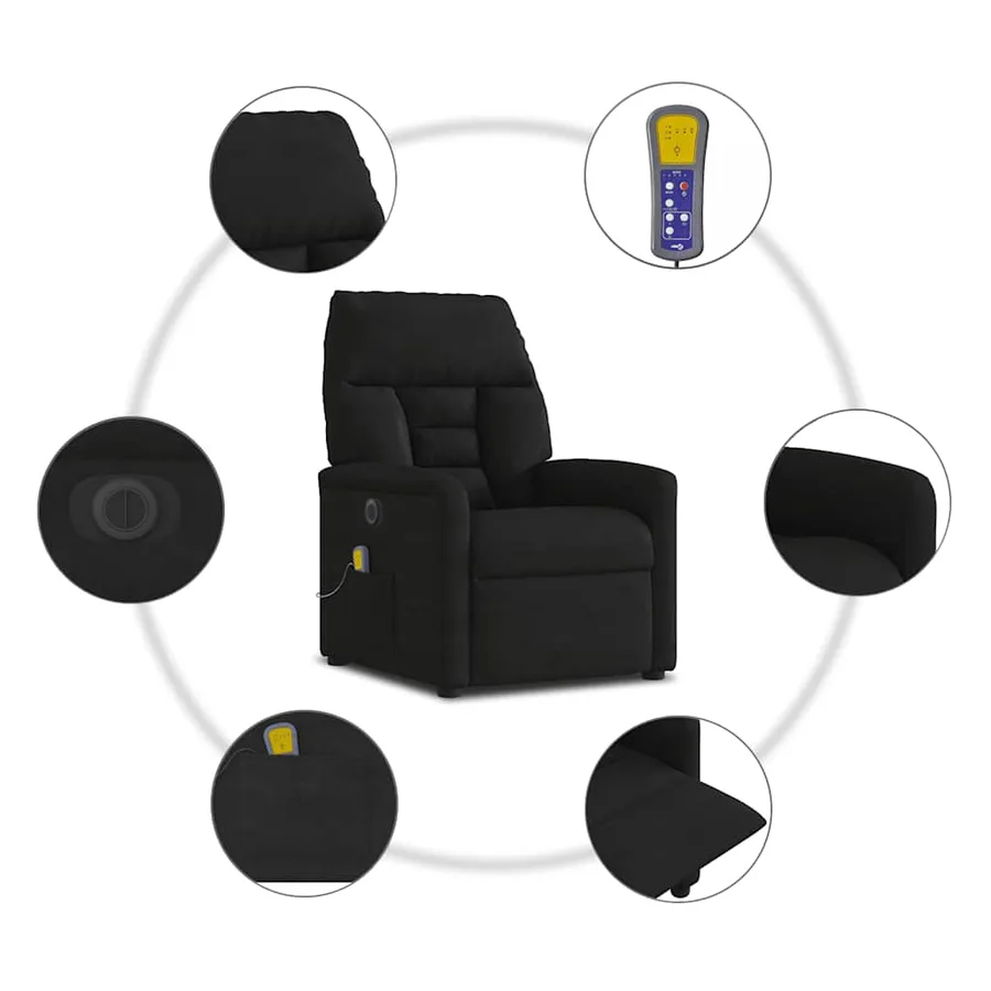 Fauteuil inclinable de massage électrique noir tissu microfibre - 13