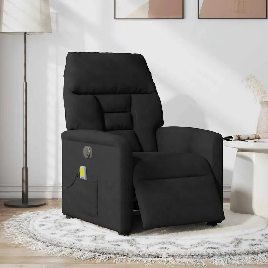 Fauteuil inclinable de massage électrique noir tissu microfibre - 3