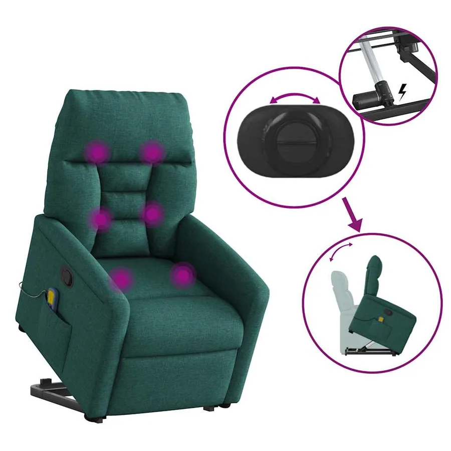 Fauteuil inclinable de massage Vert foncé Tissu - 9