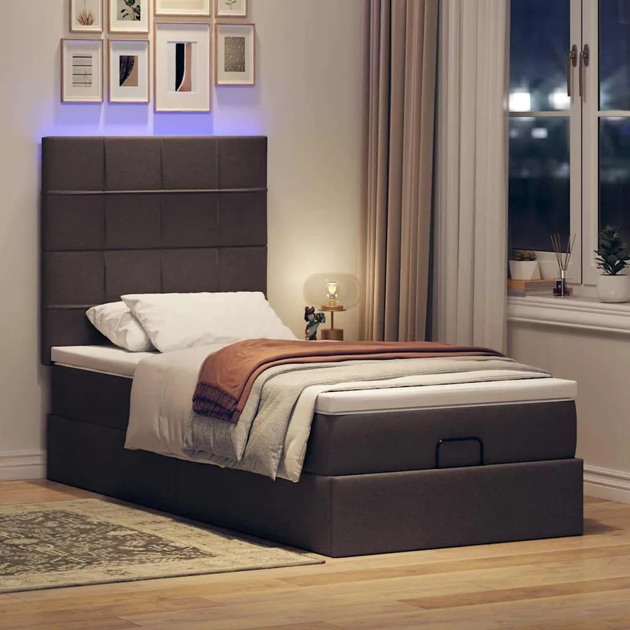 Cadre de lit ottoman avec matelas marron foncé 90x190 cm tissu - 3