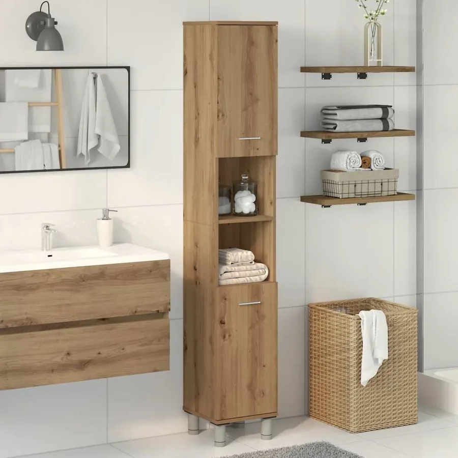 Armoire de salle de bain chêne artisanal 30x30x179 cm