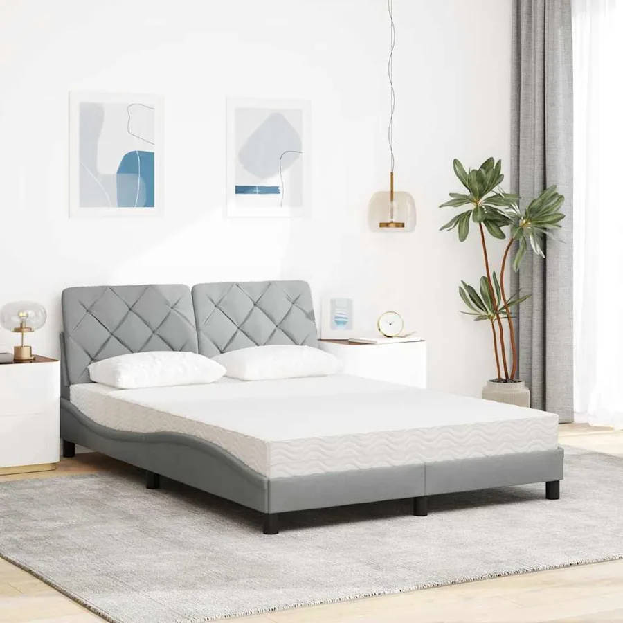 Lit avec matelas gris clair 120x200 cm tissu - 3