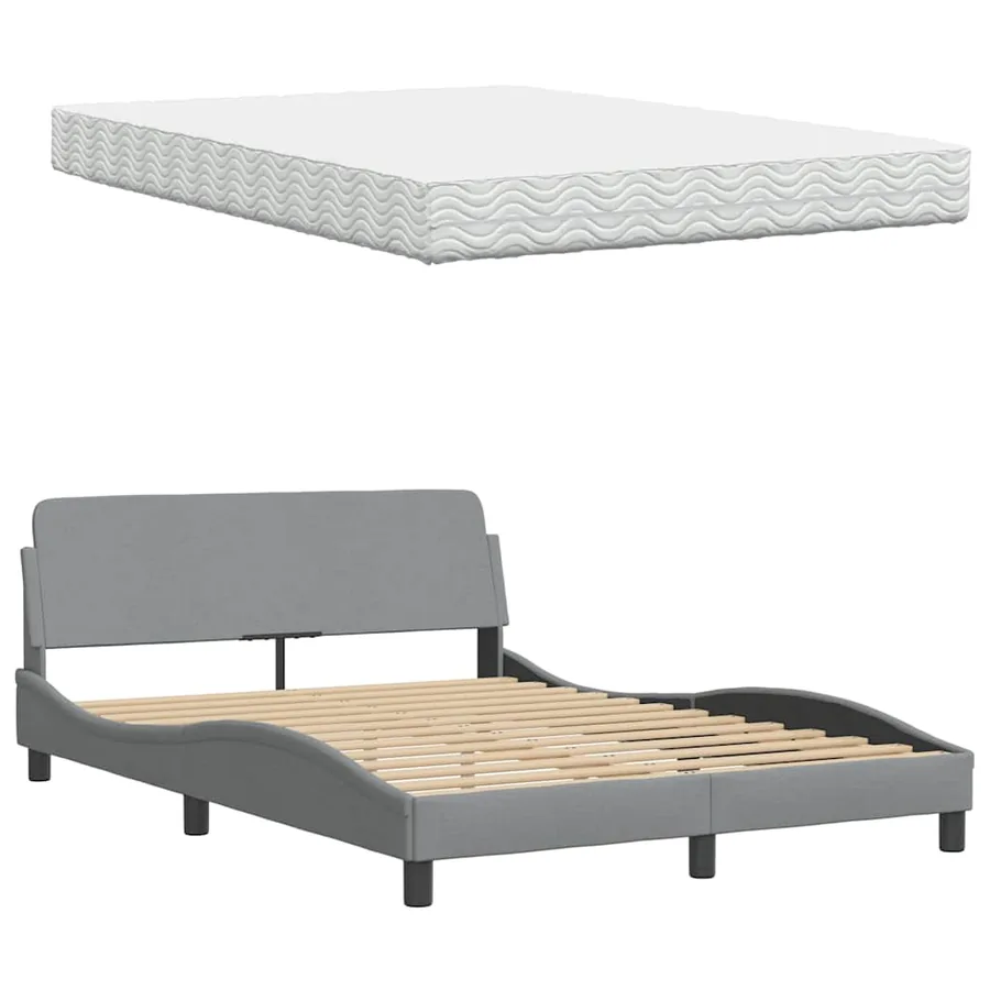 Lit avec matelas gris clair 120x200 cm tissu - 8