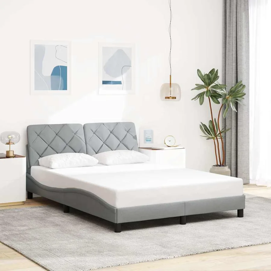 Cadre de lit avec LED sans matelas gris clair 120x200 cm tissu - 4