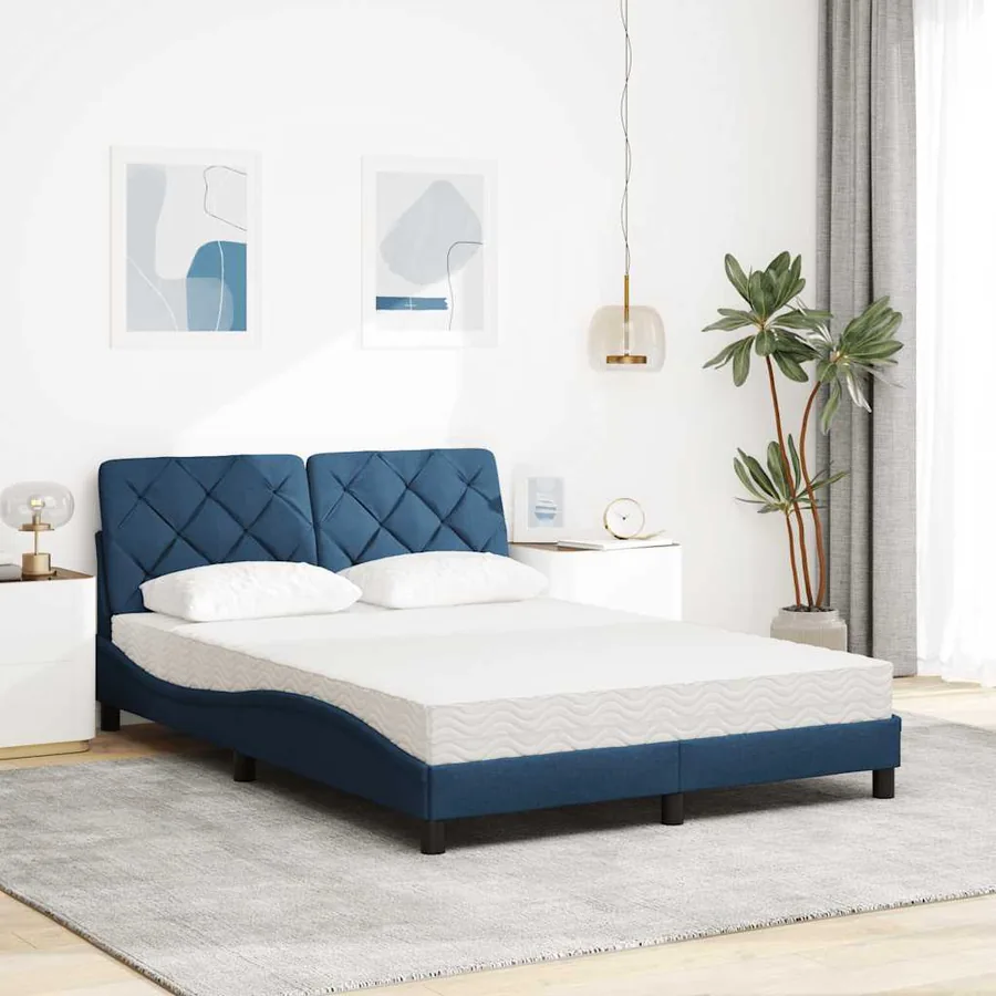 Lit avec matelas bleu 120x200 cm tissu - 3