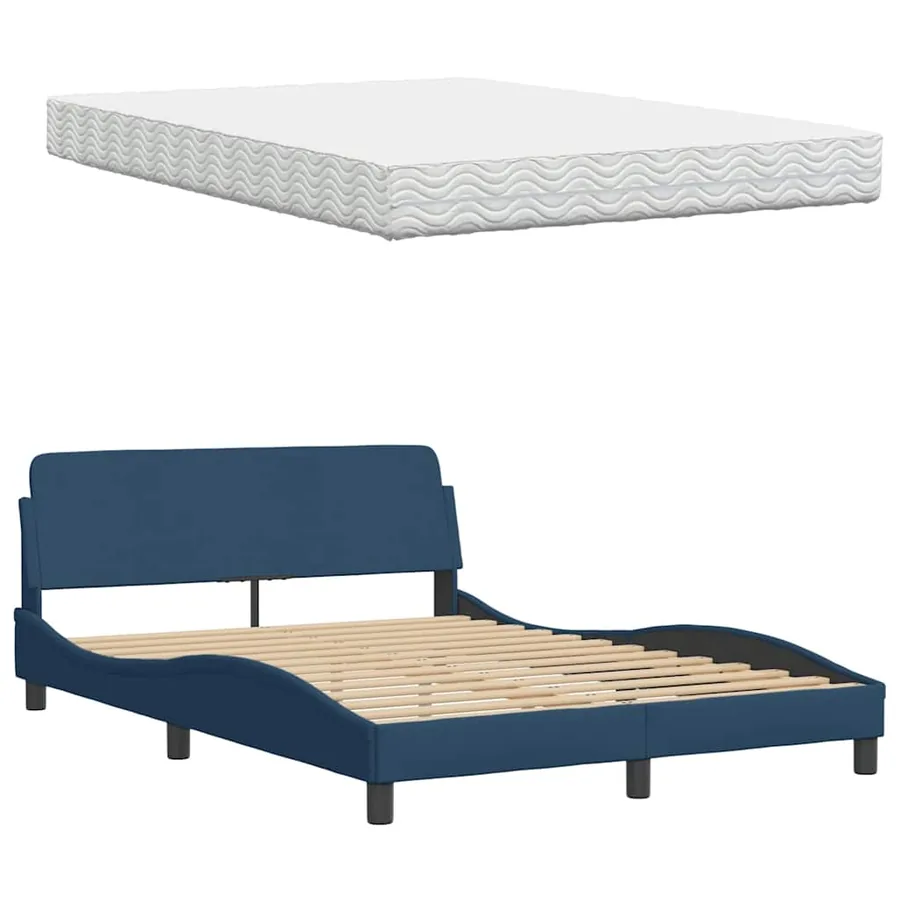 Lit avec matelas bleu 120x200 cm tissu - 8