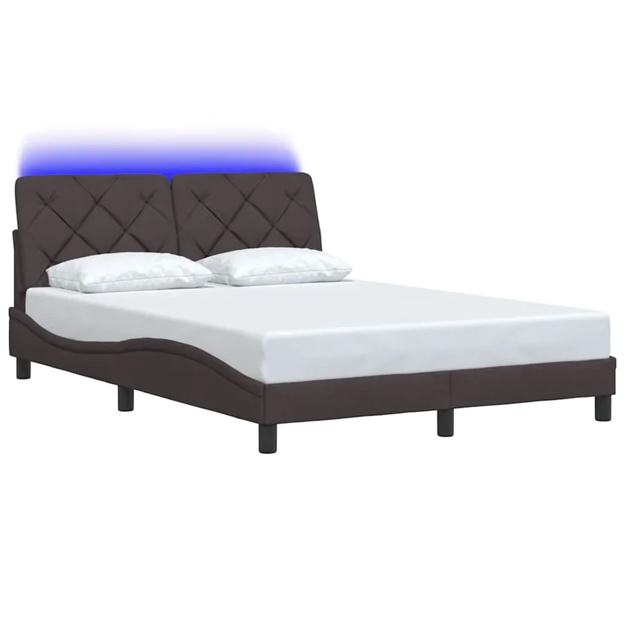 Cadre de lit avec LED sans matelas marron foncé 120x200cm tissu - 3
