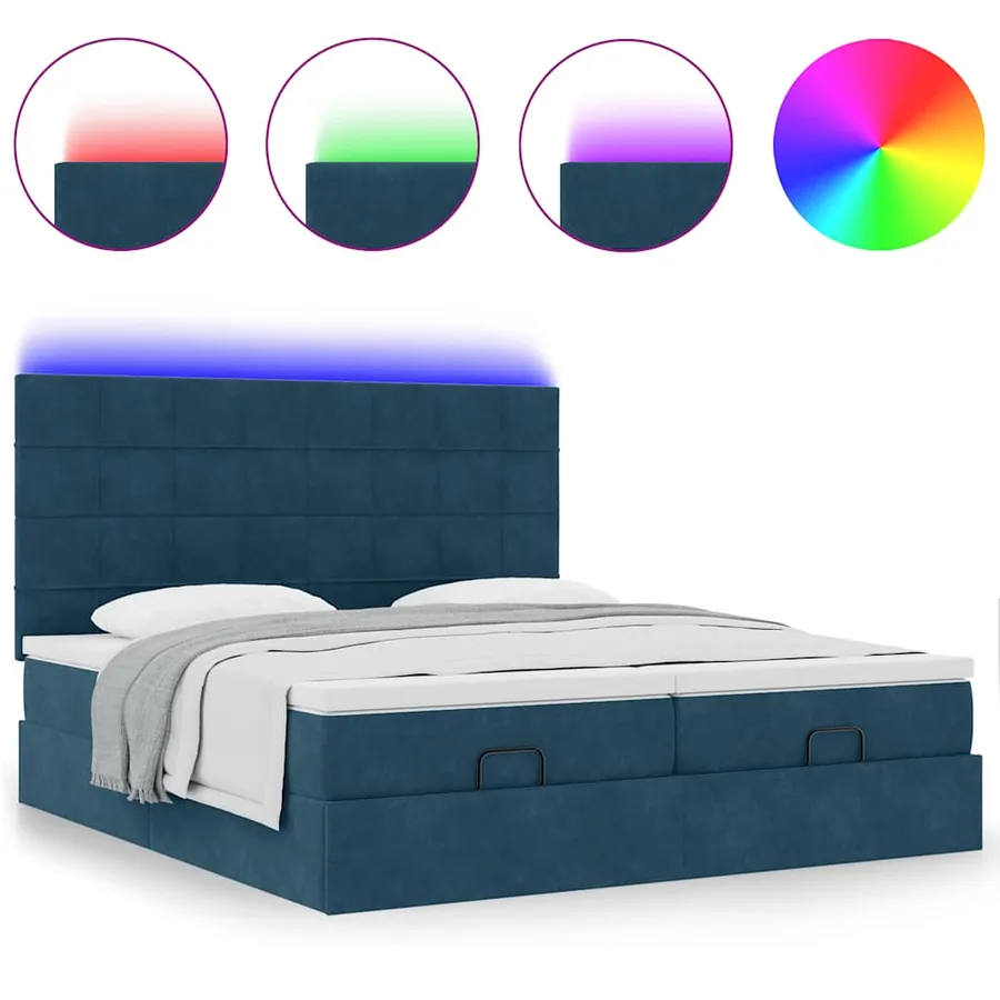 Cadre de lit ottoman avec matelas bleu foncé 180x200 cm velours - 5