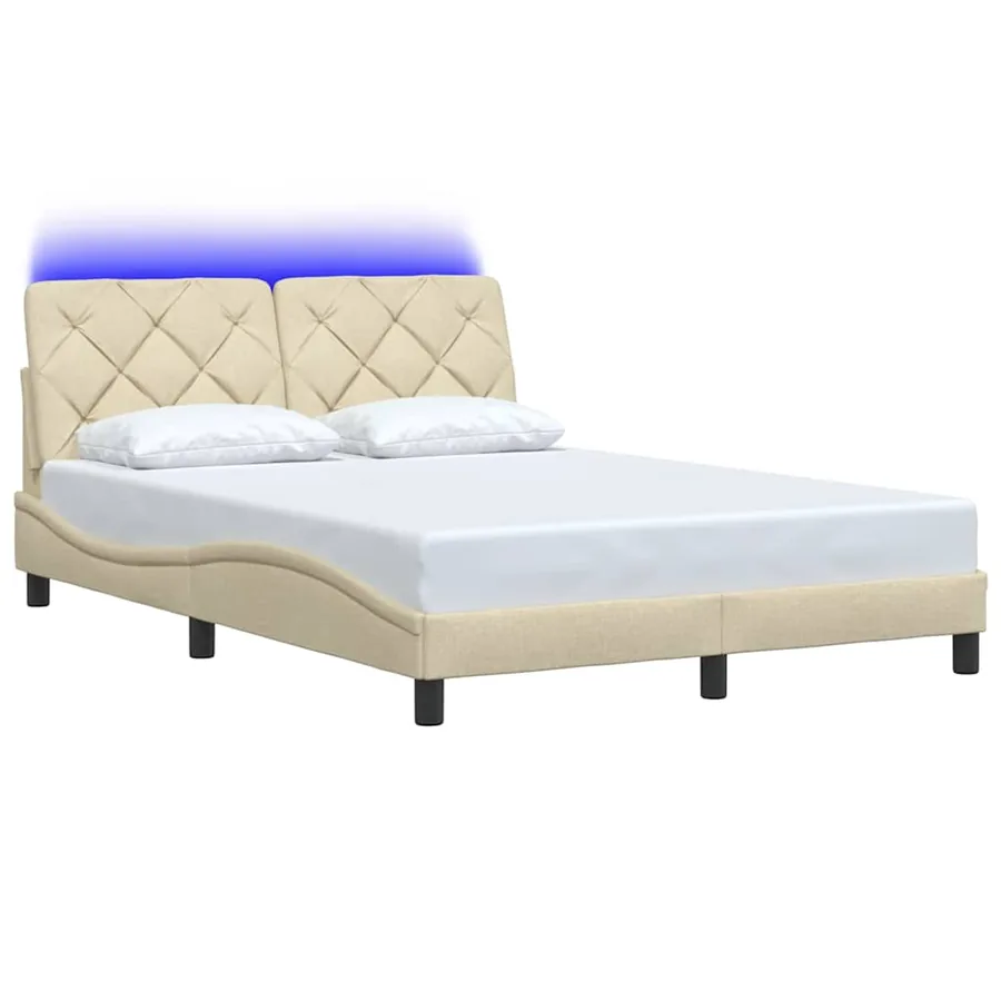Cadre de lit avec LED sans matelas crème 120x200 cm tissu - 3