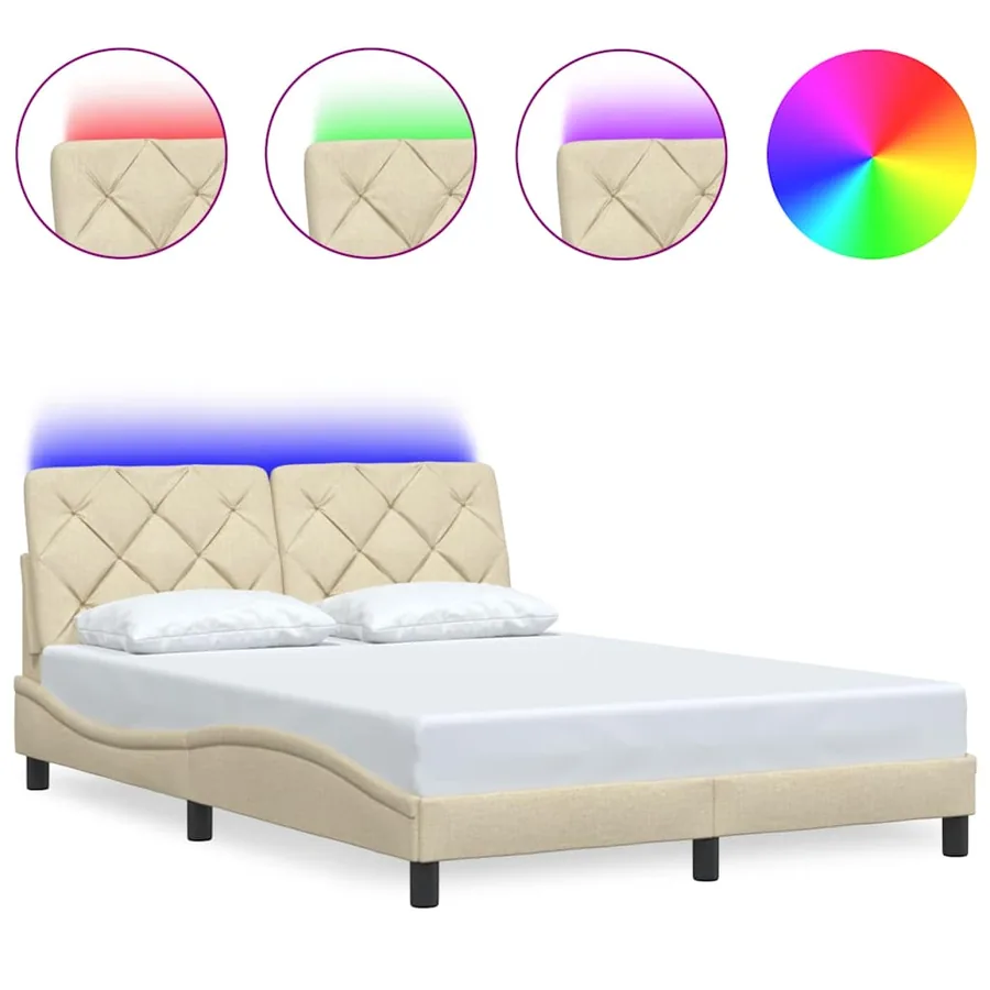 Cadre de lit avec LED sans matelas crème 140x190 cm tissu - 2