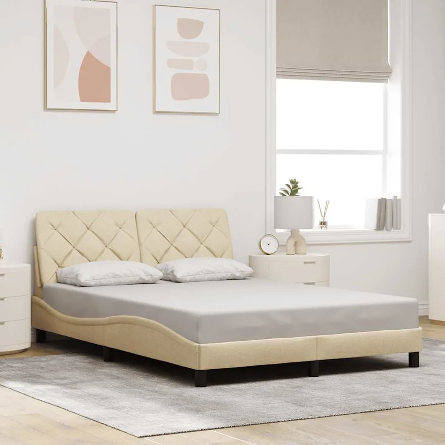 Cadre de lit avec LED sans matelas crème 140x190 cm tissu - 4