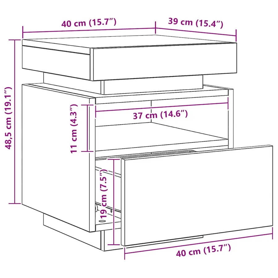 Armoire de chevet et lumières LED chêne artisanal 40x39x48,5 cm - 12
