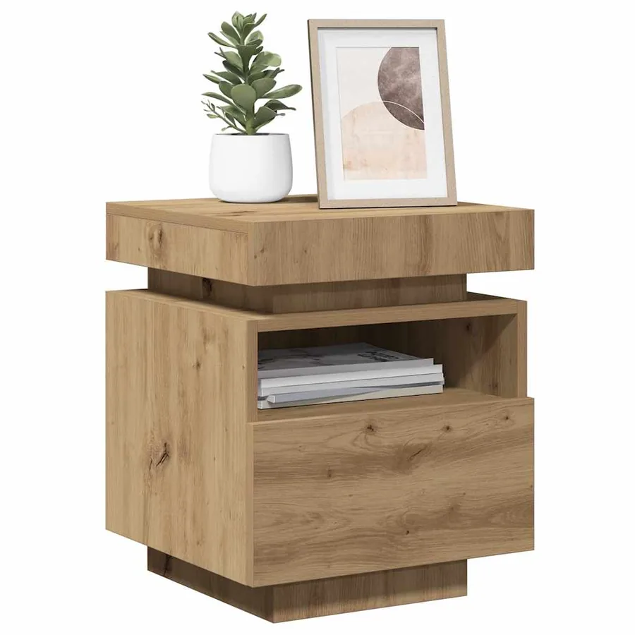 Armoire de chevet et lumières LED chêne artisanal 40x39x48,5 cm - 13