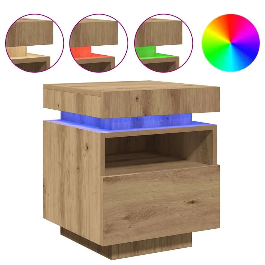 Armoire de chevet et lumières LED chêne artisanal 40x39x48,5 cm - 2