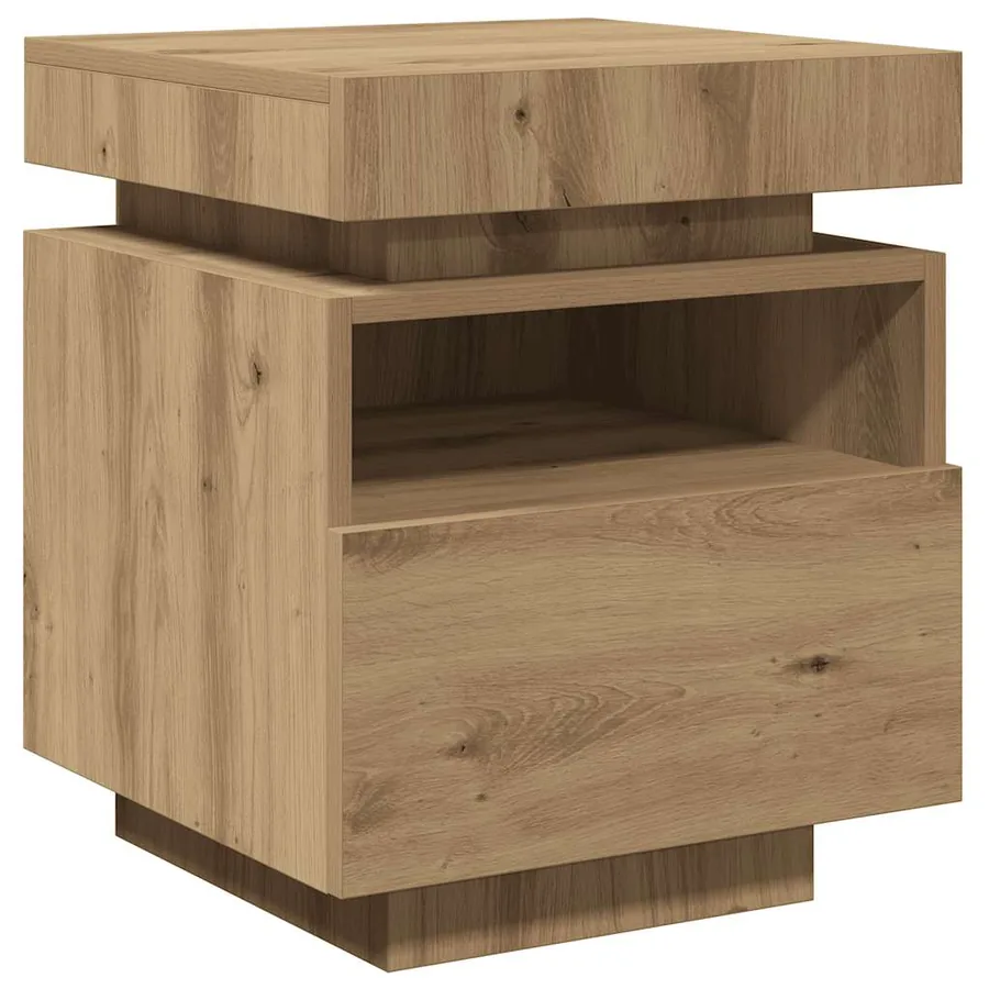 Armoire de chevet et lumières LED chêne artisanal 40x39x48,5 cm - 4