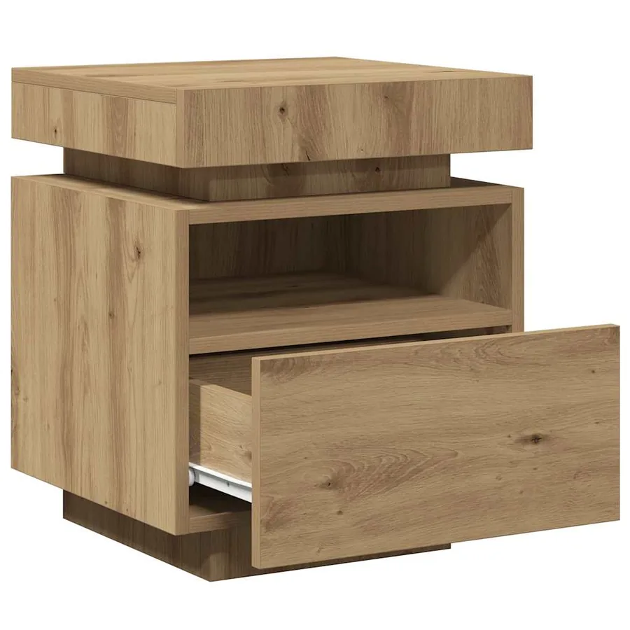 Armoire de chevet et lumières LED chêne artisanal 40x39x48,5 cm - 5