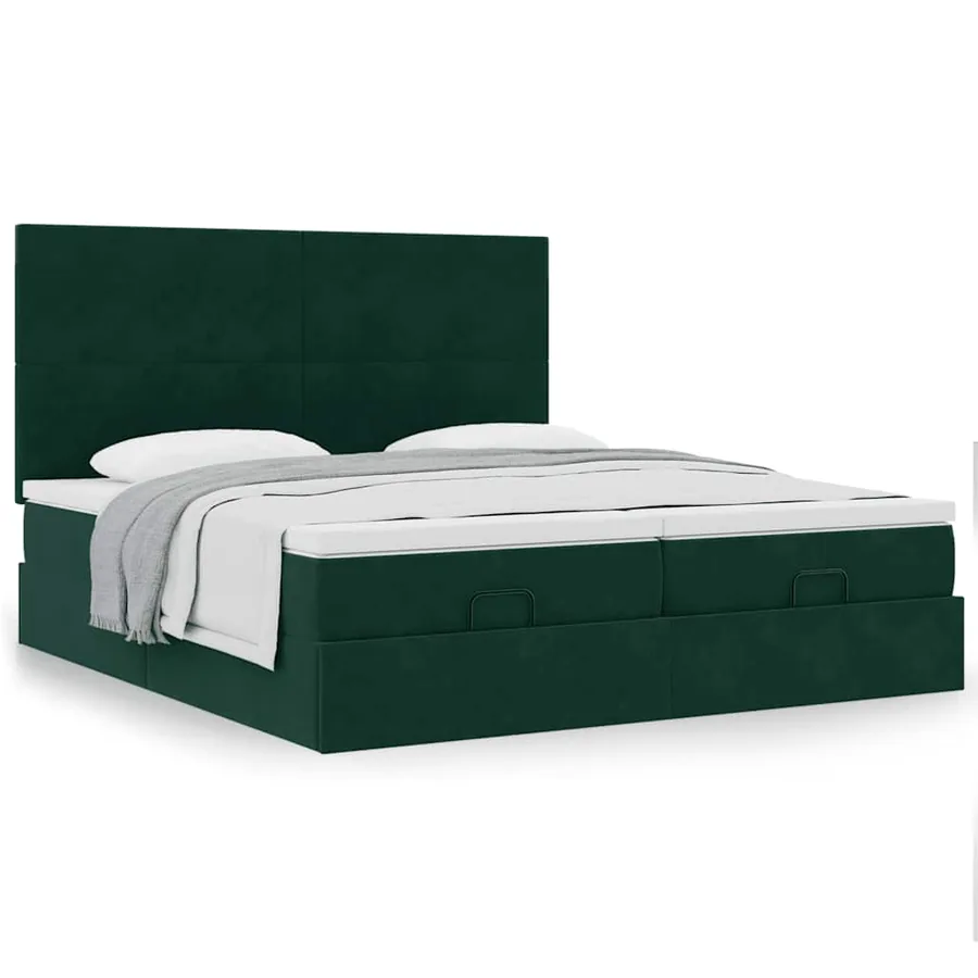 Cadre de lit ottoman avec matelas vert foncé 160x200 cm velours - 4